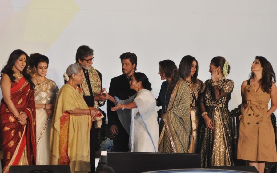 West Bengal Chief Minister Mamata Banerjee, actors Amitabh Bachchan, Jaya Bachchan, Shah Rukh Khan and Kajol Devgan during the inauguration of 22nd Kolkata International Film Festival (KIFF) in Kolkata on Nov 11, 2016. Mamata Banerjee,Amitabh Bachchan,Shah Rukh Khan,22nd Kolkata International Film Festival,Kolkata International Film Festival,International Film Festival,International Film Festival of India,SRK