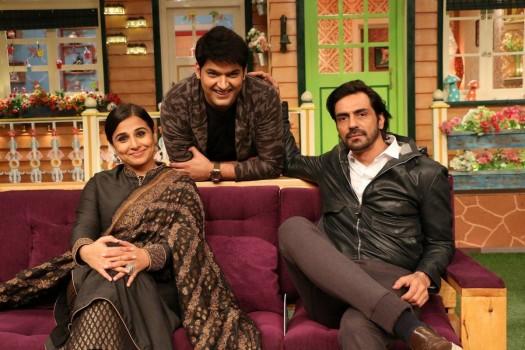 Bollywood Actors Vidya Balan, Arjun Rampal and Stand up comedian Kapil Sharma during the promotion of film Kahani-2 on the sets of The Kapil Sharma Show in Mumbai on Nov 11, 2016.