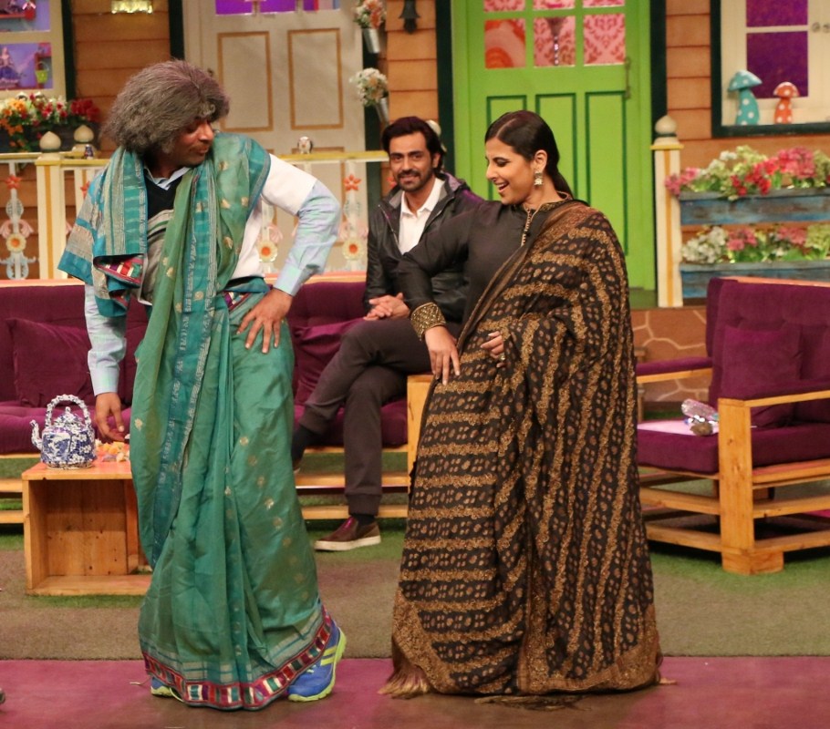 Bollywood Actors Vidya Balan, Arjun Rampal and Stand up comedian Kapil Sharma during the promotion of film Kahani-2 on the sets of The Kapil Sharma Show in Mumbai on Nov 11, 2016. Vidya Balan,Arjun Rampal,Kahani 2,Kahani 2 on the sets of The Kapil Sharma Show,Kahani 2 on The Kapil Sharma Show,The Kapil Sharma Show,Kahani 2 promotion,Kahani 2 movie promotion,Kahani 2 movie promotion pics,Kahani 2 movie promotion images,Kahani 2 movi