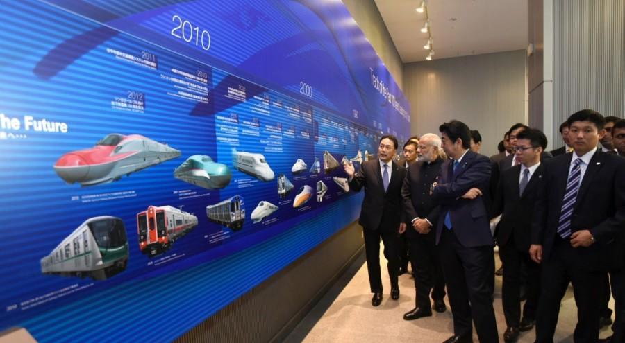 Photos of Prime Minister Narendra Modi with the Prime Minister of Japan Shinzo Abe at the Kawasaki Heavy Industries (KHI) Hyogo Plant, in Kobe, Japan on Nov 12, 2016. PM Narendra Modi,Narendra Modi,Modi visits Kawasaki,Modi visits Kawasaki Heavy Industries Plant,Kawasaki Heavy Industries Plant,Shinzo Abe,Prime Minister of Japan Shinzo Abe