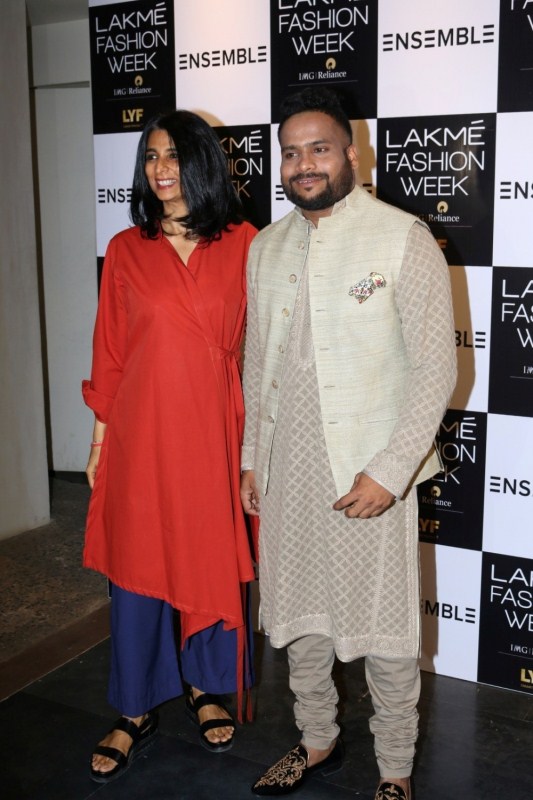 Executive Director of Ensemble, Tina Tahiliani Parikh (L) and U Mumba kabaddi player Vishal P Mane during the Fashion Meets Sports event in Mumbai, on Nov 10, 2016. In celebration of the Kabaddi World Cup win by the Indian Kabaddi team, Lakme Fashion Week hosted the event showcased by select menswear designers, at the multi-designer Ensemble retail store. Lakme Fashion Week,Kabaddi World Cup win,India's Kabaddi World Cup win,Shabeer Bapu Sharfudheen,Vishal P Mane,Rishank Devadiga,Surender Nada,Mohit Chhillar