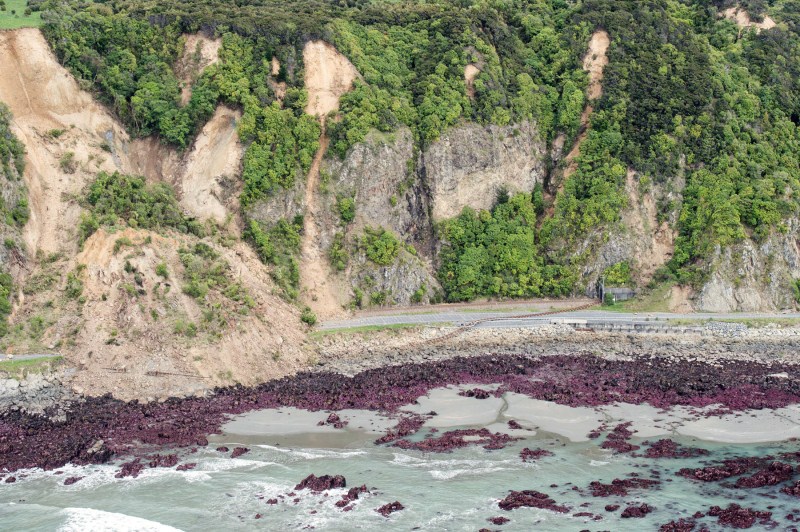 A railway track lies damaged across State Highway One near Kaikoura on the upper east coast of New Zealand's South Island following an earthquake, November 14, 2016. New Zealand,New Zealand earthquake,New Zealand hit earthquake,New Zealand severe earthquake,New Zealand aftershocks