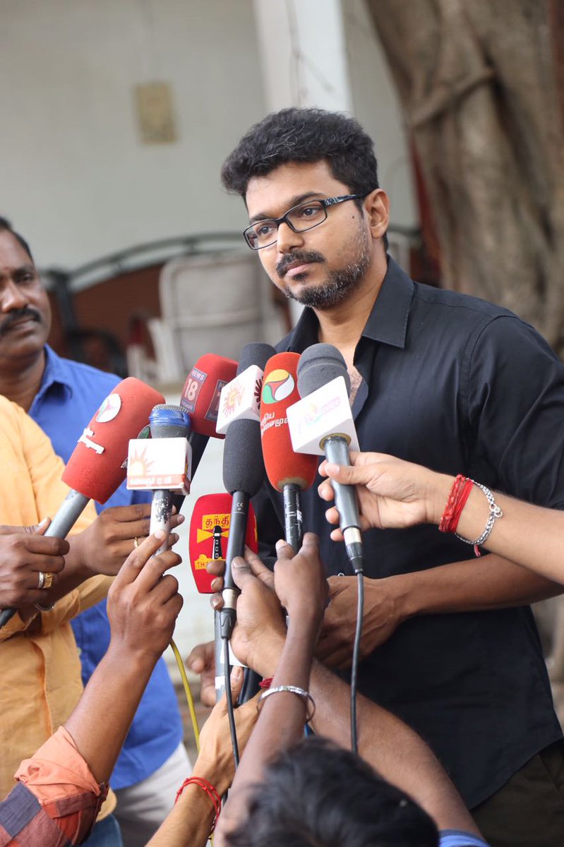 South Indian actor Ilayathalapathy Vijay speaks about Modi's cash Demonetisation at AVM Studios in Vadapalani, Chennai. Vijay press meet,actor Vijay press meet,Ilayathalapathy Vijay,Vijay press meet on cash issue