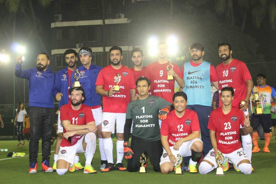 Celebs like Varun Dhawan, Filmmaker Bunty Walia, Indian tennis player Leander Paes, Abhishek Bachchan, Arjun Kapoor, Ranbir Kapoor spotted during All Stars Football Club charity football match in Mumbai on Nov 13, 2016. All Stars Football Club charity football match,Varun Dhawan