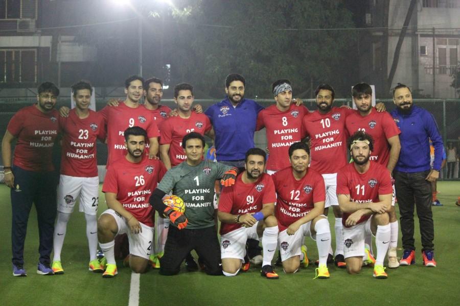 Celebs like Varun Dhawan, Filmmaker Bunty Walia, Indian tennis player Leander Paes, Abhishek Bachchan, Arjun Kapoor, Ranbir Kapoor spotted during All Stars Football Club charity football match in Mumbai on Nov 13, 2016. All Stars Football Club charity football match,Varun Dhawan