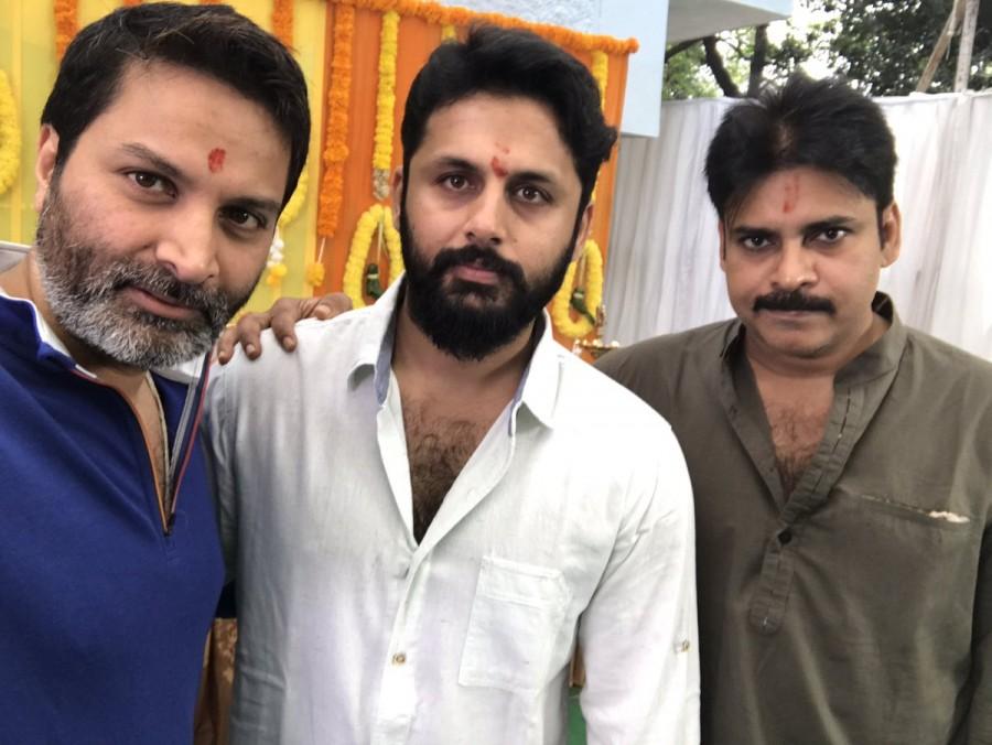 Pawan Kalyan, Trivikram Srinivas, Nithiin new movie pooja. Pawan Kalyan,Trivikram Srinivas,Nithiin,Nithiin new movie pooja,Nithiin new movie launch,Nithiin movie pooja,Nithiin movie launch