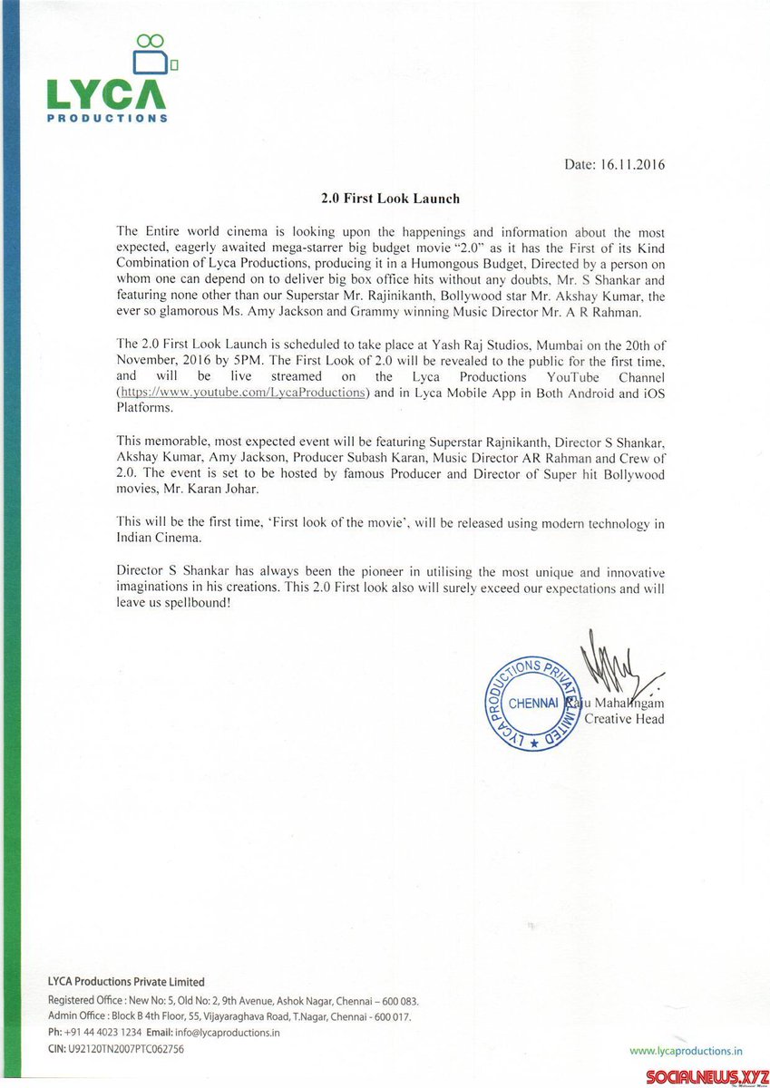 Also starring Akshay Kumar, Amy Jackson, Sudhanshu Pandey and Adil Hussain, the film has music by Oscar winner A.R. Rahman. Rajinikanth,2.0 First Look Launch,2.0 First Look,2.0 First Look poster,2.0 First Look Launch Invitation,2.0 Invitation,Akshay Kumar,Amy Jackson,Sudhanshu Pandey