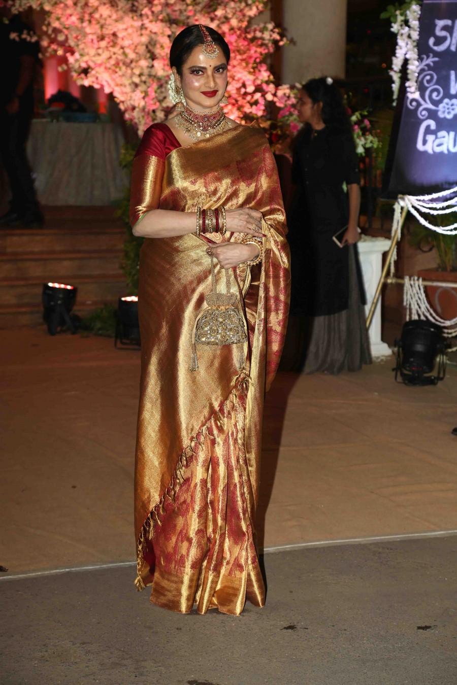 Rekha at Wedding Reception of Stylist Shaina Nath. Wedding Reception of Stylist Shaina Nath,Shaina Nath Wedding Reception,Shaina Nath Wedding Reception pics,Anil Kapoor,Rakesh Roshan,Alka Yagnik,Randhir Kapoor,Madhuri Dixit,Anupam Kher,Manoj Bajpai,Anu Malik,Jackie Shroff,Jhonny Lever,Subhash Ghai,Boney K