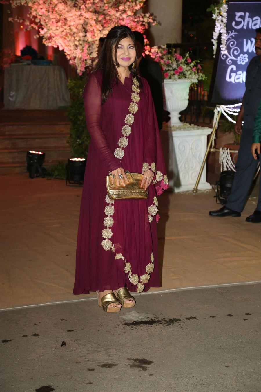 Alka Yagnik at Wedding Reception of Stylist Shaina Nath. Wedding Reception of Stylist Shaina Nath,Shaina Nath Wedding Reception,Shaina Nath Wedding Reception pics,Anil Kapoor,Rakesh Roshan,Alka Yagnik,Randhir Kapoor,Madhuri Dixit,Anupam Kher,Manoj Bajpai,Anu Malik,Jackie Shroff,Jhonny Lever,Subhash Ghai,Boney K