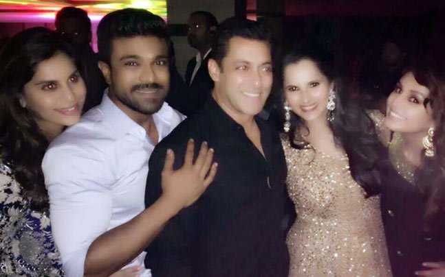Ram Charan, Salman Khan at Sania Mirza's sister Sangeet. Salman Khan,Parineeti Chopra,Arjun Kapoor,Sania Mirza's sister Sangeet,Sania Mirza's sister wedding,Sania Mirza,Sania Mirza's sister Sangeet pics,Sania Mirza's sister Sangeet images,Sania Mirza's sister wedding pics,Sania Mirza?