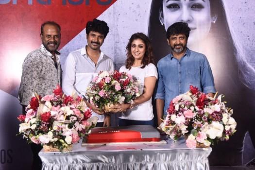 The birthday of actress Nayanthara was celebrated in the sets of 24 AM STUDIOS untitled production number 2 yesterday. A simple but elegant event was organised by the producer R D Raja in the location to honour Nayanthara who is paired opposite Sivakarthikeyan in this untitled film directed by Mohan Raja.