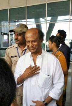 Photos of Superstar Rajinikanth spotted at Mumbai Airport for 2.0 first look launch event.