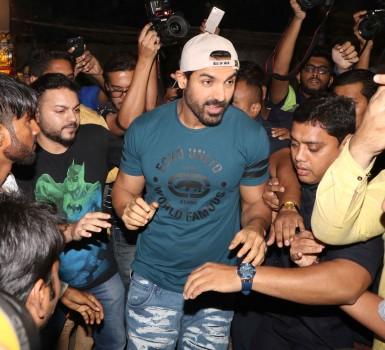 Photos of Bollywood actor John Abraham promotes Force 2 at Gaiety Galaxy theatre.