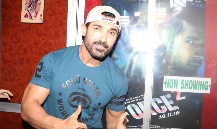 Photos of Bollywood actor John Abraham promotes Force 2 at Gaiety Galaxy theatre. John Abraham,John Abraham promotes Force 2,Force 2,Force 2 PRMOTION,Force 2 movie promotion,Gaiety Galaxy theatre,Gaiety Galaxy