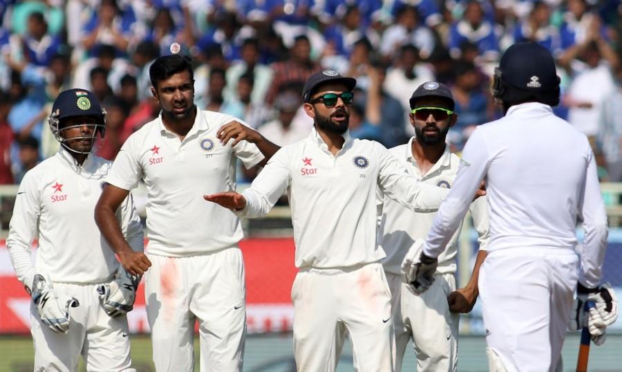 Ben Stokes top scored for the visitors with 70 while Jonny Bairstow and Joe Root also notched up half-centuries with identical scores of 53. Ashwin ripped through the England batting line up to return figures of 5/67. Mohammed Shami, Umesh Yadav, Ravindra Jadeja and Jayant Yadav bagged a wicket each. Ravichandran Ashwin,Ashwin,Ashwin notched up a five-wicket haul,India vs England,India vs England 2016,India vs England Test Series,Ind vs Eng,Ravichandran Ashwin stars