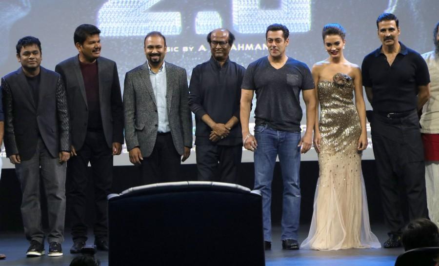 Akshay Kumar plays the prime antagonist in the film, which will hit the screens worldwide during Diwali 2017. 2.0 first look launch,2.0 first look,2.0 first look launch live,2.0 first look launch pics,2.0 first look launch images,2.0 first look launch photos,2.0 first look launch pictures,2.0 first look launch stills,Rajinikanth,Akshay Kumar,AR Rahman