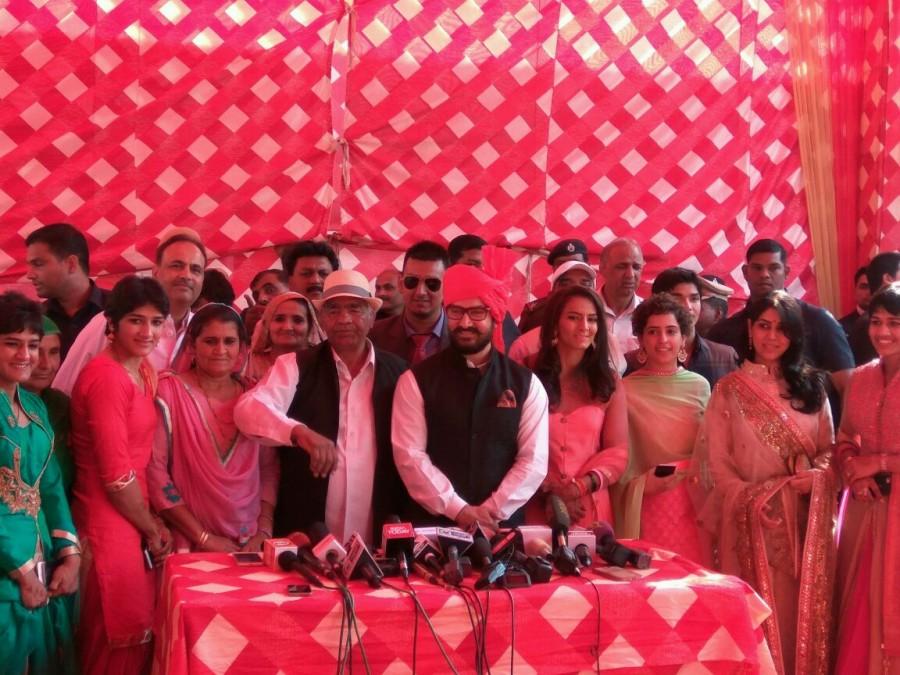 Photos of Bollywood actor Aamir Khan with Dangal team attends the wedding of Geeta Phogat in Balali, Haryana. Aamir Khan,Dangal,Aamir Khan with Dangal team,Geeta Phogat,Geeta Phogat wedding,Geeta Phogat marriage,Geeta Phogat wedding pics,Geeta Phogat wedding images,Geeta Phogat wedding photos,Geeta Phogat wedding stills,Geeta Phogat wedding pictures
