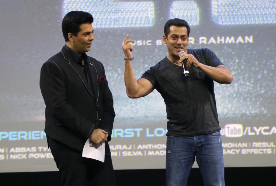 The makers also confirmed that "2.o", a sequel to 2010 Tamil blockbuster "Enthiran", will hit the screens worldwide during Diwali next year. Salman Khan at 2.0 first look launch,Salman Khan at 2.0 first look,Salman Khan,actor Salman Khan,2.0 first look launch,2.0 first look