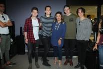 Filmmaker Farah Khan, British band The Vamps members Bradley Simpson, Tristan Evans, James McVey and Connor Ball during a media interaction of a music video, in Mumbai on Nov 19, 2016.