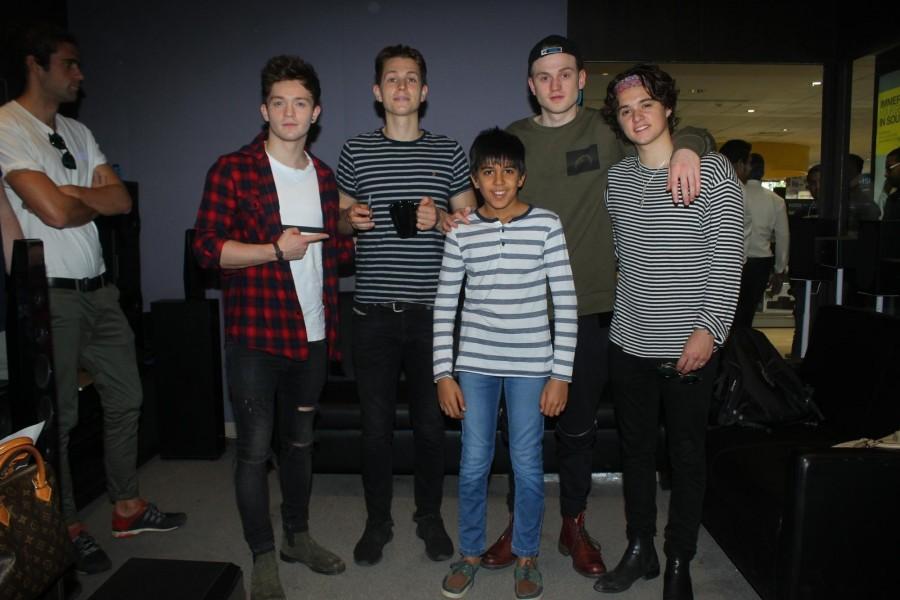 Filmmaker Farah Khan, British band The Vamps members Bradley Simpson, Tristan Evans, James McVey and Connor Ball during a media interaction of a music video, in Mumbai on Nov 19, 2016. British band The Vamps,Farah Khan,Bradley Simpson,Tristan Evans,James McVey,Connor Ball