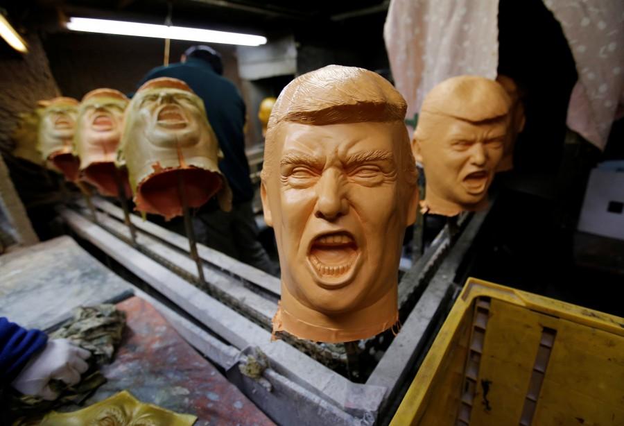 Rubber masks depicting U.S. President-elect Donald Trump are seen at the Ogawa Studios, a mask making company, in Saitama, Japan, November 21, 2016. Donald Trump,Donald Trump masks,Donald Trump masks in Japan,Ogawa Studios,mask making company,U.S. President-elect Donald Trump