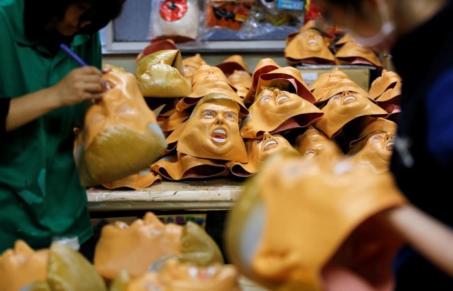 Rubber masks depicting U.S. President-elect Donald Trump are seen at the Ogawa Studios, a mask making company, in Saitama, Japan, November 21, 2016. Donald Trump,Donald Trump masks,Donald Trump masks in Japan,Ogawa Studios,mask making company,U.S. President-elect Donald Trump