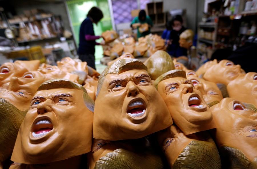 Rubber masks depicting U.S. President-elect Donald Trump are seen at the Ogawa Studios, a mask making company, in Saitama, Japan, November 21, 2016. Donald Trump,Donald Trump masks,Donald Trump masks in Japan,Ogawa Studios,mask making company,U.S. President-elect Donald Trump