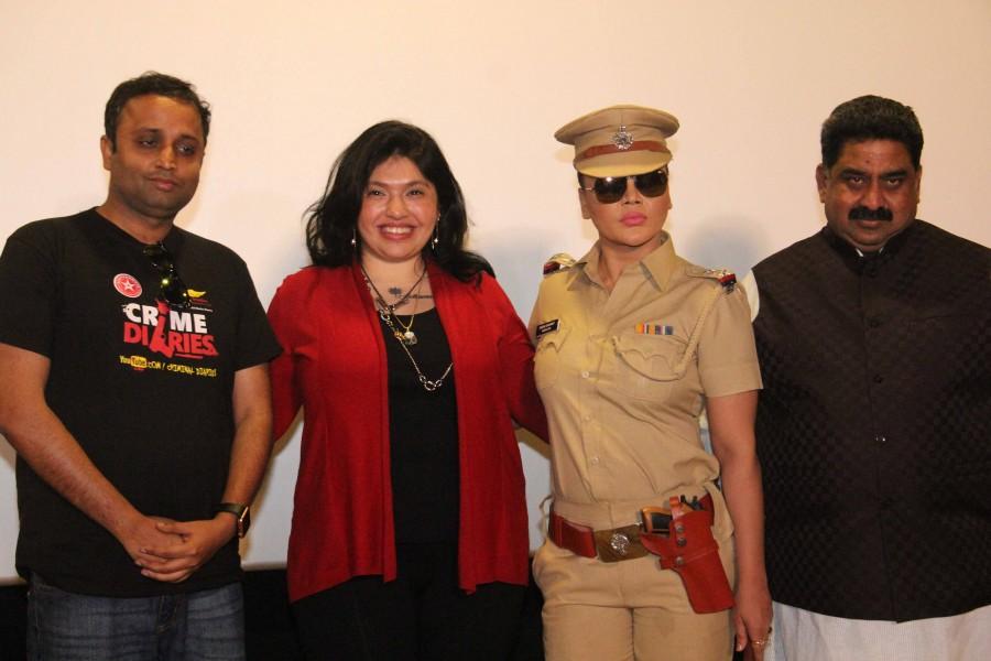 Kranti Pratap Singh, Filmmaker of web series, titled Rakhi In Khaki, Niyati Shah, MD and CEO Shotformats Digital Works states, actress Rakhi Sawant and Ashok Wankhade during the New Web Series Presenting Rakhi in Khaki in Mumbai on Nov. 22, 2016. Kranti Pratap Singh,Filmmaker of web series,Khaki,Niyati Shah,Rakhi Sawant,Ashok Wankhade,New Web Series,Rakhi in Khaki