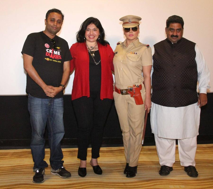 Kranti Pratap Singh, Filmmaker of web series, titled Rakhi In Khaki, Niyati Shah, MD and CEO Shotformats Digital Works states, actress Rakhi Sawant and Ashok Wankhade during the New Web Series Presenting Rakhi in Khaki in Mumbai on Nov. 22, 2016. Kranti Pratap Singh,Filmmaker of web series,Khaki,Niyati Shah,Rakhi Sawant,Ashok Wankhade,New Web Series,Rakhi in Khaki