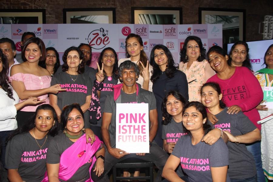 Milind Soman and Anusha Dandekar at the announcement of Fifth Edition of Pinkathon. Milind Soman,Anusha Dandekar,Milind Soman and Anusha Dandekar,Fifth Edition of Pinkathon,announcement of Fifth Edition of Pinkathon