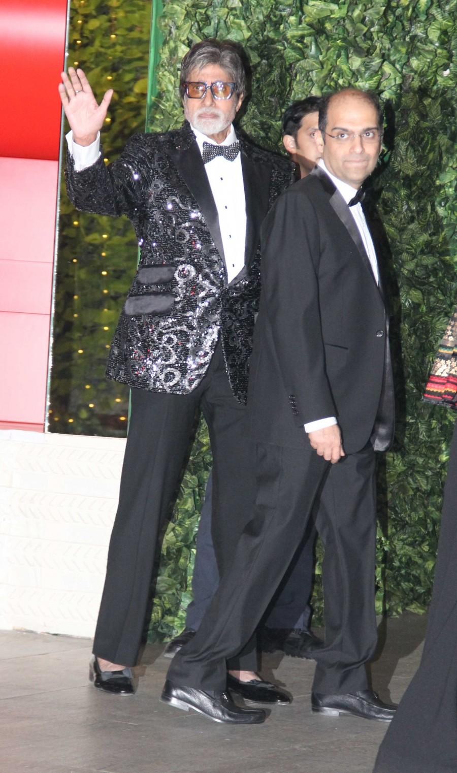 Photos of Bollywood actor Amitabh Bachchan at the pre-wedding bash of Ambani's niece Isheta. Amitabh Bachchan,Aamir Khan,Kiran Rao,Ambani,Ambani pre-wedding bash,celebs at Ambani pre-wedding bash,Ambani pre-wedding bash pics,Ambani pre-wedding bash images,Ambani pre-wedding bash photos,Aamir Khan and Kiran Rao