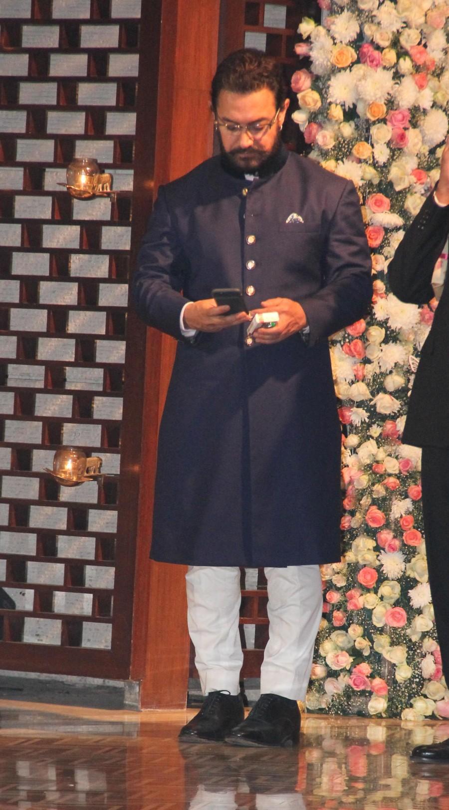 Photos of Bollywood actor Aamir Khan at the pre-wedding bash of Ambani's niece Isheta. Amitabh Bachchan,Aamir Khan,Kiran Rao,Ambani,Ambani pre-wedding bash,celebs at Ambani pre-wedding bash,Ambani pre-wedding bash pics,Ambani pre-wedding bash images,Ambani pre-wedding bash photos,Aamir Khan and Kiran Rao