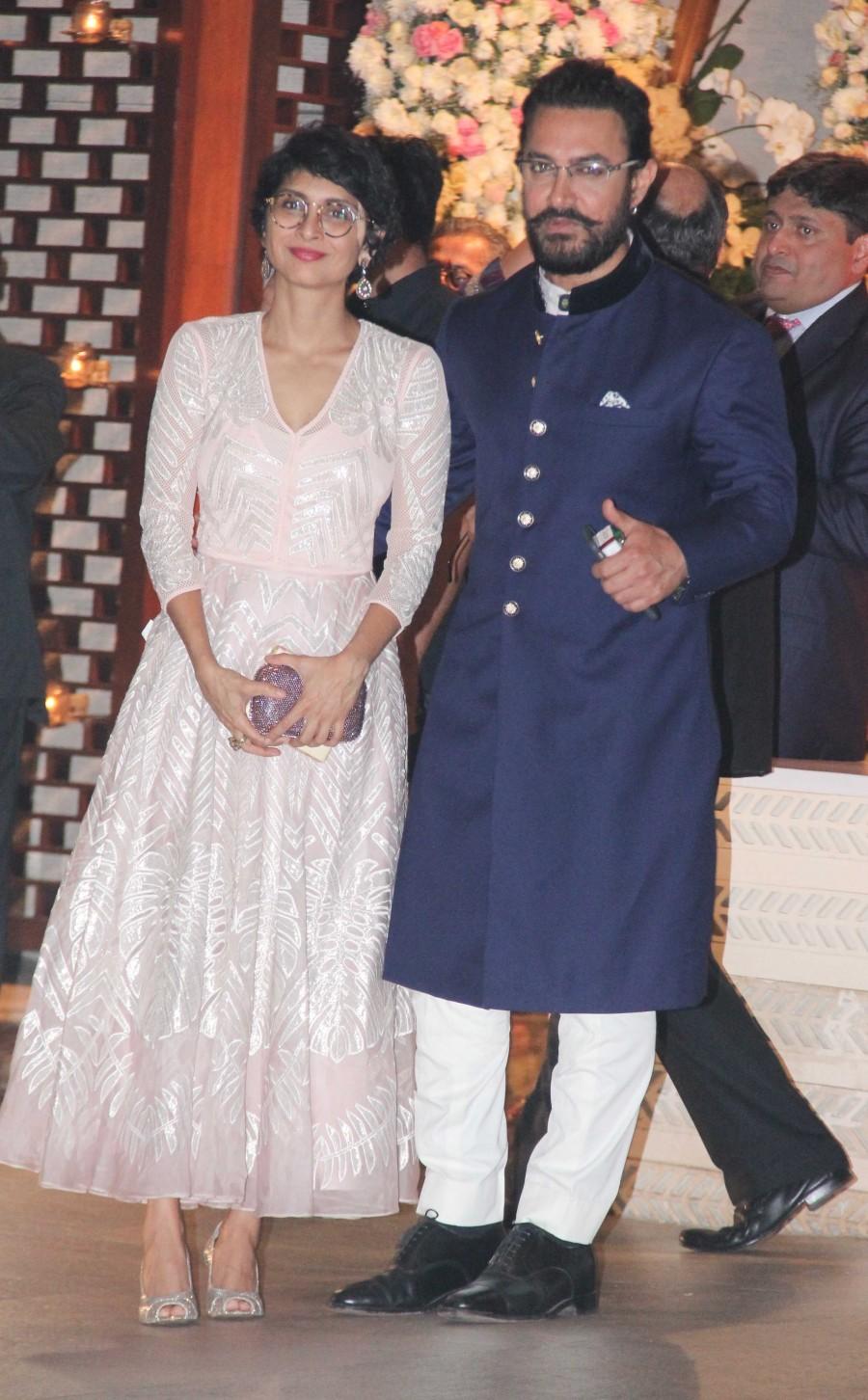 Photos of Bollywood actor Aamir Khan with his wife Kiran Rao at the pre-wedding bash of Ambani's niece Isheta. Amitabh Bachchan,Aamir Khan,Kiran Rao,Ambani,Ambani pre-wedding bash,celebs at Ambani pre-wedding bash,Ambani pre-wedding bash pics,Ambani pre-wedding bash images,Ambani pre-wedding bash photos,Aamir Khan and Kiran Rao