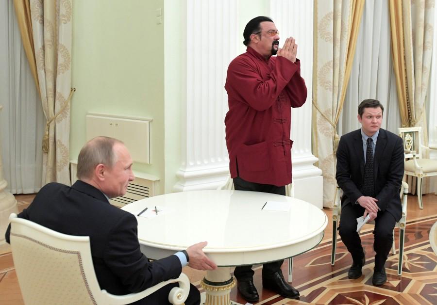 Vladimir Putin meets with Steven Seagal at the Kremlin. Seagal is the latest Western celebrity to have been given a Russian passport in the past few years. In 2013, Gerard Depardieu, a French actor, was given citizenship by Putin. Vladimir Putin,President Vladimir Putin,Putin,Steven Seagal,actor Steven Seagal,US actor Steven Seagal,Russian passport to US actor Steven Seagal