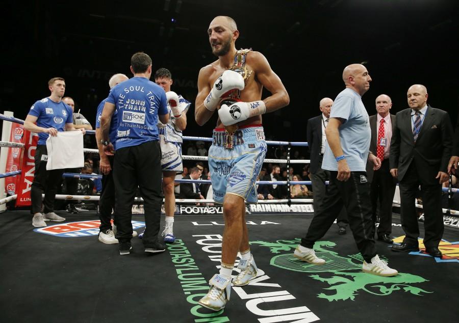 Bradley Skeete celebrates winning the fight Mandatory. Bradley Skeete,John Thain,Bradley Skeete beats John Thain,British welterweight title,welterweight title,Britain Boxing