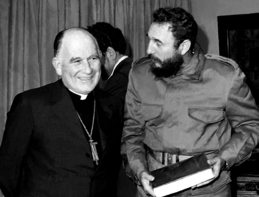 Chilean Cardinal Luis Silva Henriquez (L) and Cuban leader Fidel Castro are shown in this file picture from 1971 during Castro's visit to Chile. Silva Henriquez was the head of the Catholic church during the coup d'etat led by General Pinochet in 1973 and became one of the strongest defenders of human rights issues during the dictatorship. The cardinal died in Santiago, April 9, at the age of 91 years. Fidel Castro,Fidel Castro dead,Fidel Castro cuba,Fidel Castro dies,Fidel Castro passes away,Fidel Castro Iconic photos,Fidel Castro Iconic pics,Fidel Castro Iconic images,Fidel Castro rare pics,Fidel Castro rare images,Fidel Castro rare photos,Fidel Castr