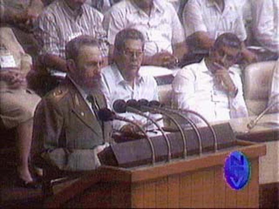 Cuban President Fidel Castro reads his central report to the congress of his ruling Communist Party on October 8 reaffirming faith in one-party socialism as Cuba moves towards the 21st century. The meeting of some 1,482 delegates and 250 guests began with a tribute to legendary guerrilla Ernesto "Che" Guevara, Castro's right-hand man in the rebel struggle that led to his 1959 revolution. Fidel Castro,Fidel Castro dead,Fidel Castro cuba,Fidel Castro dies,Fidel Castro passes away,Fidel Castro Iconic photos,Fidel Castro Iconic pics,Fidel Castro Iconic images,Fidel Castro rare pics,Fidel Castro rare images,Fidel Castro rare photos,Fidel Castr