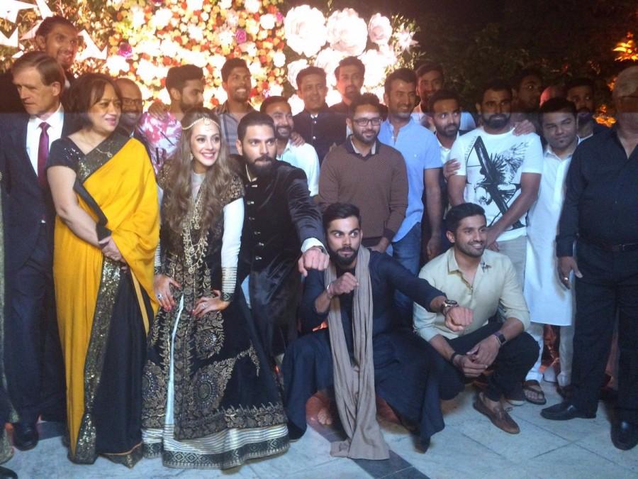 Virat Kohli, Parthiv Patel, Mohammed Shami, Ajinkya Rahane and Ishant Sharma at Yuvraj Singh-Hazel Keech's 'Cocktail' celebration. Yuvraj Singh-Hazel Keech,Yuvraj Singh and Hazel Keech,Yuvraj Singh and Hazel Keech Cocktail celebration,Virat Kohli,Parthiv Patel,Mohammed Shami,Ajinkya Rahane,Ishant Sharma,Yuvraj Singh and Hazel Keech Cocktail celebration pics,Yuvraj Singh and Hazel Kee