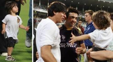 Shah Rukh Khan and his son AbRam cheer for Kolkata at Eden Gardens,Shah Rukh Khan,srk,AbRam,shah ru son AbRam,ipl8,ipl,cricket