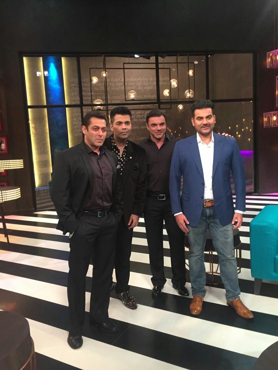 Koffee with Karan's 100th episode: Salman Khan appears with brothers Sohail Khan and Arbaaz Khan. Koffee with Karan,Salman Khan at Koffee with Karan,Salman Khan with Koffee with Karan,Salman Khan at Koffee with Karan 100th episode,Koffee with Karan 100th episode,Sohail Khan,Arbaaz Khan