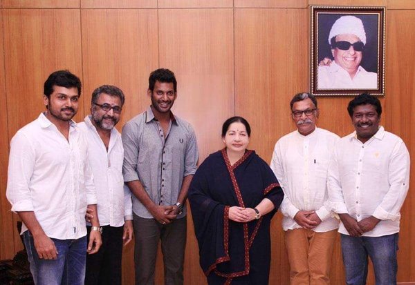 Jayalalithaa with Vishal. Jayalalithaa,Ajith,Vijay,Rajinikanth,Kamal Hassan,Suriya,Kamal Haasan