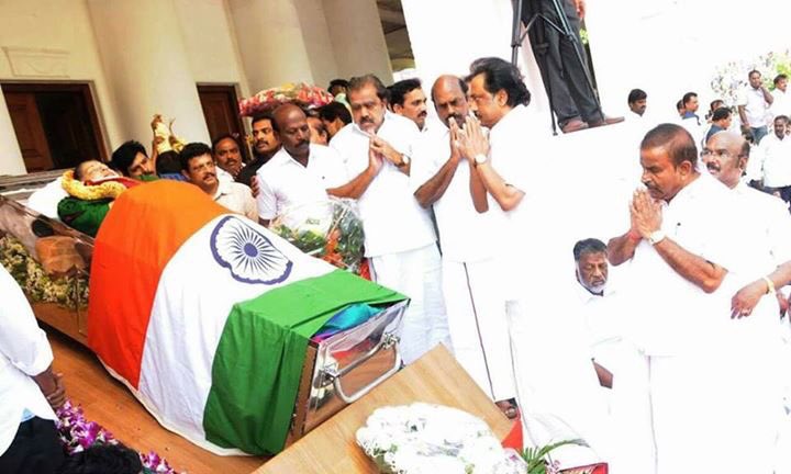 M. K. Stalin pays last respect to CM Jayalalithaa. M. K. Stalin,O. Panneerselvam,Vijayakanth,M. K. Stalin pays last respect to Amma,O. Panneerselvam pays last respect to Amma,Vijayakanth pays last respect to Amma,last respect to Amma,Jayalalithaa