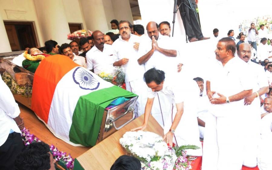 M. K. Stalin pays last respect to CM Jayalalithaa. M. K. Stalin,O. Panneerselvam,Vijayakanth,M. K. Stalin pays last respect to Amma,O. Panneerselvam pays last respect to Amma,Vijayakanth pays last respect to Amma,last respect to Amma,Jayalalithaa