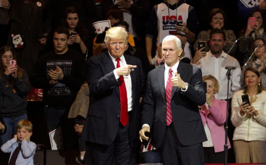 U.S. President-elect Donald Trump and Vice President-elect Mike Pence hold a rally in Cincinnati, Ohio, December 1, 2016 as part of their "USA Thank You Tour 2016". Donald Trump,Donald Trump Thank You,Donald Trump Thank You tour,Donald Trump's Thank You Tour,USA Thank You Tour 2016,USA Thank You Tour,U.S. President-elect Donald Trump