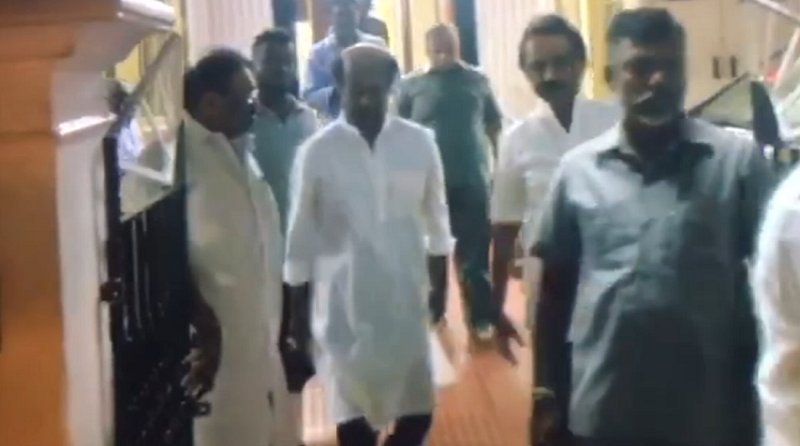 Superstar Rajinikanth met former Chief Minister of Tamil Nadu Karunanidhi at his Gopalapuram residence. Rajinikanth,Superstar Rajinikanth,Karunanidhi,Rajinikanth visits Karunanidhi,Rajinikanth meets Karunanidhi