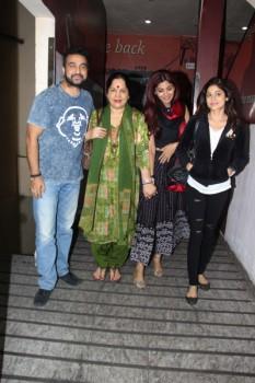 Photos of Bollywood actress Shilpa Shetty with family spotted at Juhu PVR in Mumbai.