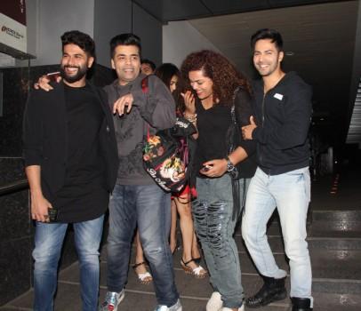 Photos of Bollywood actor Alia Bhatt, Varun Dhawan spotted with Karan Johar at Bandra.