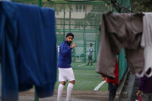 Photos of Actor Ranbir Kapoor, Abhishek Bachchan and John Abraham snapped at football practice in Bandra.