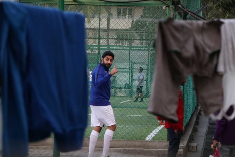 Photos of Actor Ranbir Kapoor, Abhishek Bachchan and John Abraham snapped at football practice in Bandra. Ranbir Kapoor,Abhishek Bachchan,John Abraham,Ranbir Kapoor snapped at football practice,Abhishek Bachchan snapped at football practice,John Abraham snapped at football practice,football practice