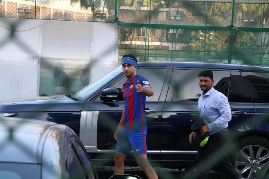 Photos of Actor Ranbir Kapoor, Abhishek Bachchan and John Abraham snapped at football practice in Bandra. Ranbir Kapoor,Abhishek Bachchan,John Abraham,Ranbir Kapoor snapped at football practice,Abhishek Bachchan snapped at football practice,John Abraham snapped at football practice,football practice